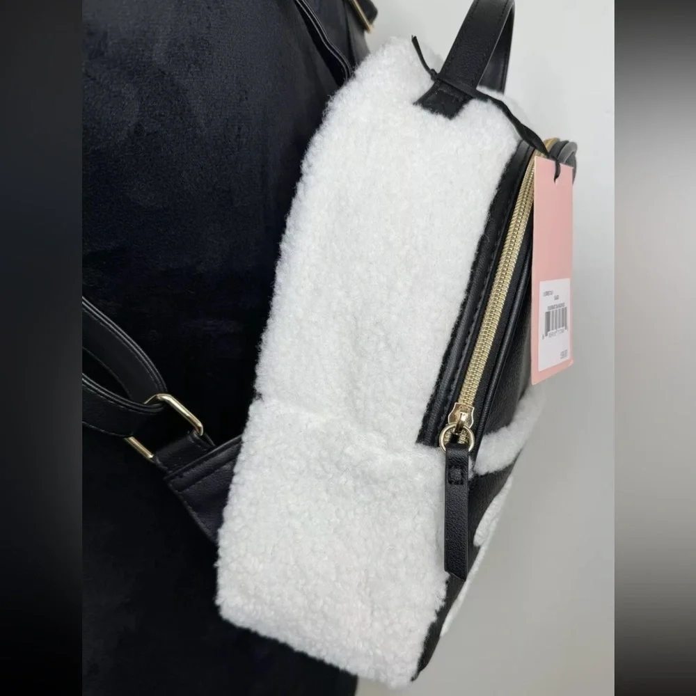 Juicy Couture Black & White Faux Sherpa Flashback Small Backpack